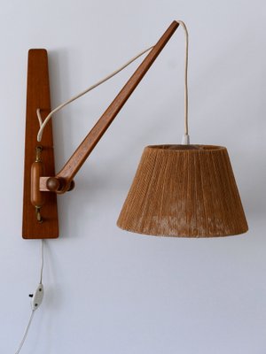 Mid-Century Modern Swing Teak & Sisal Wall Light, Denmark, 1960s-WPT-2016281