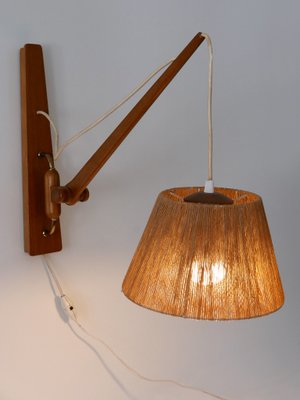 Mid-Century Modern Swing Teak & Sisal Wall Light, Denmark, 1960s-WPT-2016281