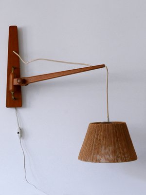 Mid-Century Modern Swing Teak & Sisal Wall Light, Denmark, 1960s-WPT-2016281