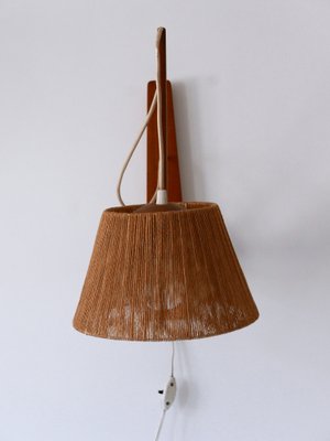 Mid-Century Modern Swing Teak & Sisal Wall Light, Denmark, 1960s-WPT-2016281