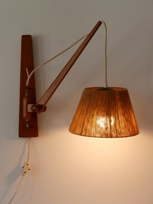 Mid-Century Modern Swing Teak & Sisal Wall Light, Denmark, 1960s-WPT-2016281