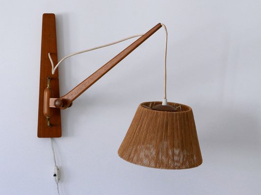 Mid-Century Modern Swing Teak & Sisal Wall Light, Denmark, 1960s-WPT-2016281