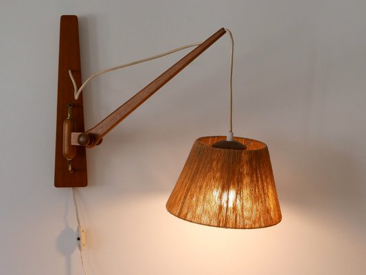 Mid-Century Modern Swing Teak & Sisal Wall Light, Denmark, 1960s-WPT-2016281