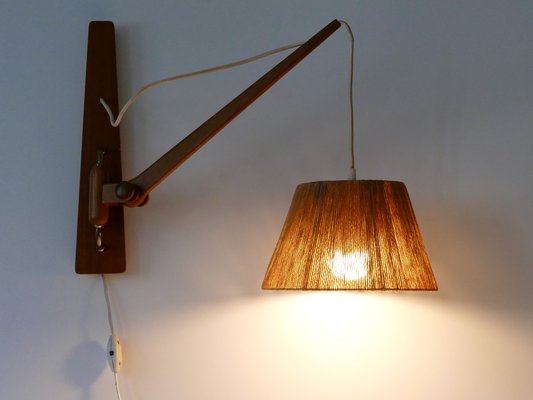 Mid-Century Modern Swing Teak & Sisal Wall Light, Denmark, 1960s-WPT-2016281