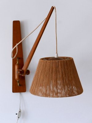 Mid-Century Modern Swing Teak & Sisal Wall Light, Denmark, 1960s-WPT-2016281