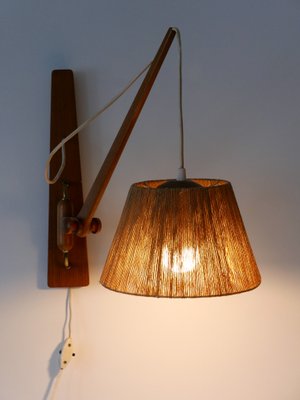 Mid-Century Modern Swing Teak & Sisal Wall Light, Denmark, 1960s-WPT-2016281