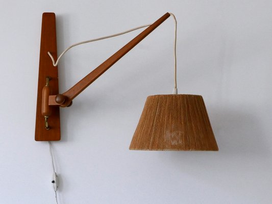 Mid-Century Modern Swing Teak & Sisal Wall Light, Denmark, 1960s-WPT-2016281