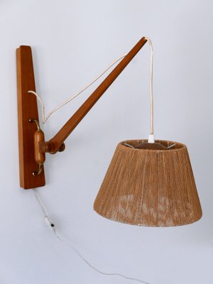 Mid-Century Modern Swing Teak & Sisal Wall Light, Denmark, 1960s-WPT-2016281