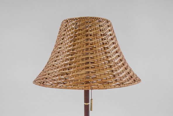 Mid-Century Modern Table Lamp in Brass, Wicker and Teak, Austria, 1950s-KQB-1720667