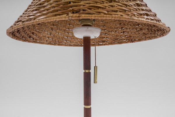 Mid-Century Modern Table Lamp in Brass, Wicker and Teak, Austria, 1950s-KQB-1720667