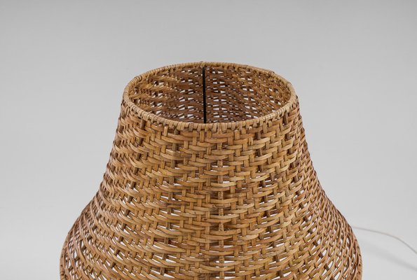 Mid-Century Modern Table Lamp in Brass, Wicker and Teak, Austria, 1950s-KQB-1720667