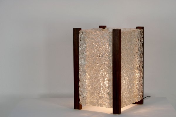 Mid-Century Modern Table Lamp with Thick Structured Acrylic Glass & Rosewood Frame, 1970-AA-1728715