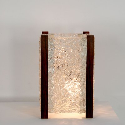 Mid-Century Modern Table Lamp with Thick Structured Acrylic Glass & Rosewood Frame, 1970-AA-1728715