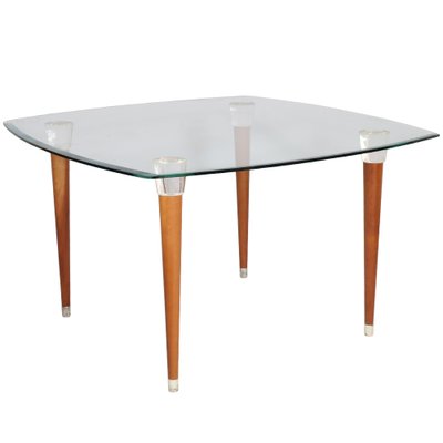 Mid-Century Modern Table with Murano Glass Top & Walnut Turned Legs and Heads-NJV-744230