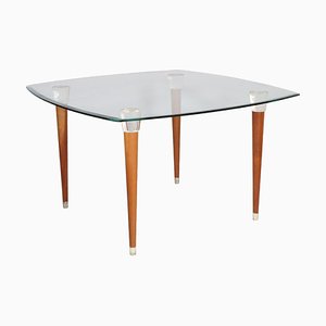 Mid-Century Modern Table with Murano Glass Top & Walnut Turned Legs and Heads-NJV-744230