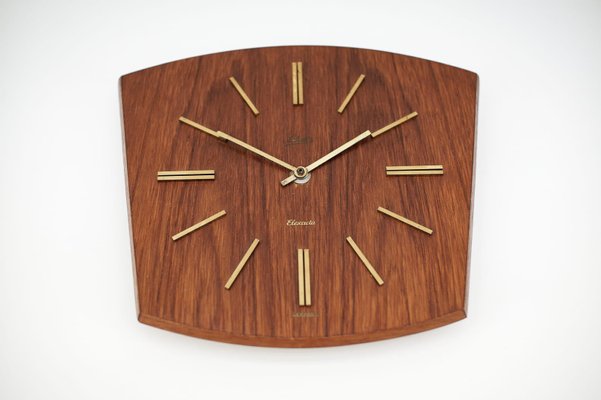 Mid-Century Modern Teak and Brass Wall Clock by Elexacta Schatz, Germany, 1960s-KQB-1417057