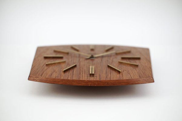 Mid-Century Modern Teak and Brass Wall Clock by Elexacta Schatz, Germany, 1960s-KQB-1417057