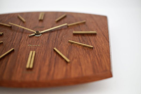 Mid-Century Modern Teak and Brass Wall Clock by Elexacta Schatz, Germany, 1960s-KQB-1417057