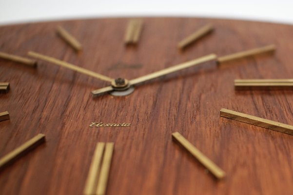 Mid-Century Modern Teak and Brass Wall Clock by Elexacta Schatz, Germany, 1960s-KQB-1417057