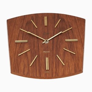 Mid-Century Modern Teak and Brass Wall Clock by Elexacta Schatz, Germany, 1960s-KQB-1417057