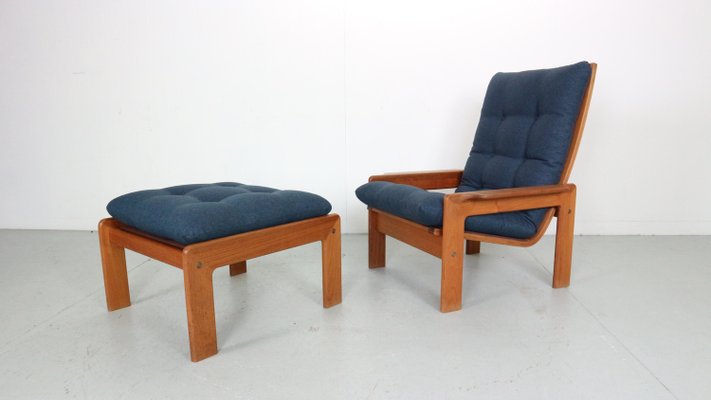 Mid-Century Modern Teak Easy Lounge Chair & Ottoman from Emc Møbler, Denmark, 1960, Set of 2-DT-2026193