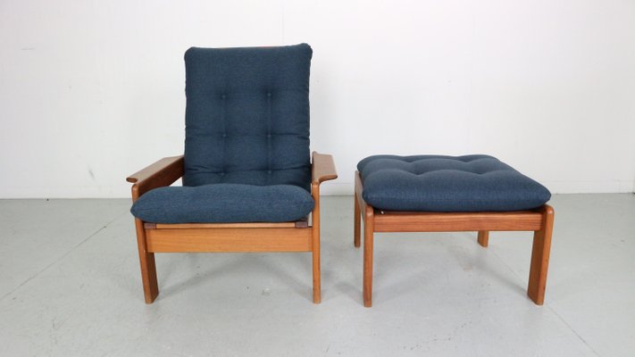 Mid-Century Modern Teak Easy Lounge Chair & Ottoman from Emc Møbler, Denmark, 1960, Set of 2-DT-2026193