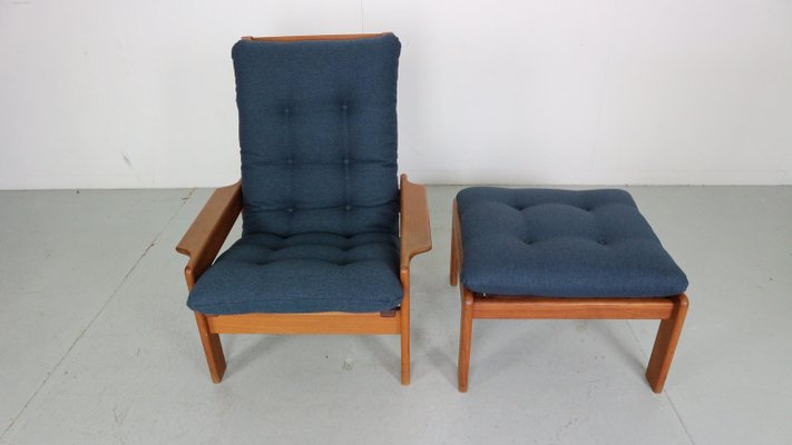 Mid-Century Modern Teak Easy Lounge Chair & Ottoman from Emc Møbler, Denmark, 1960, Set of 2-DT-2026193