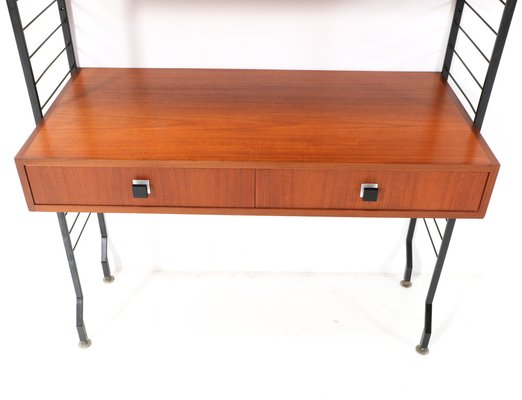 Mid-Century Modern Teak Free Standing Shelving Unit with Writing Table, 1960s, Set of 5-MY-1338127