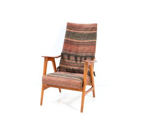 Mid-Century Modern Teak Lounge Chair With Kilim Upholstery, 1960s-MY-1245409