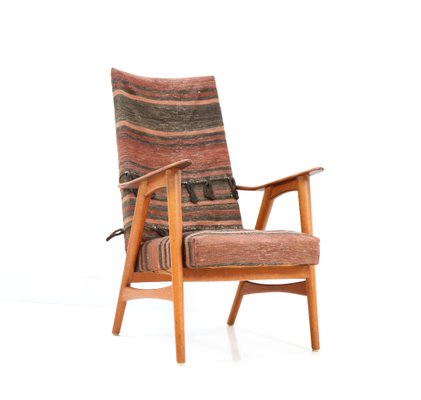 Mid-Century Modern Teak Lounge Chair With Kilim Upholstery, 1960s-MY-1245409