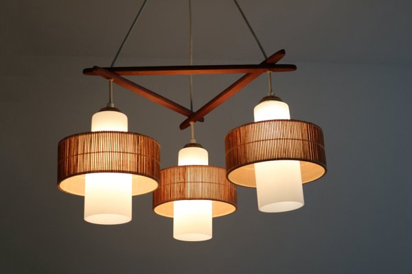 Mid-Century Modern Teak Raffia Pendant Lamp from Temde, 1960s-FJP-2028259