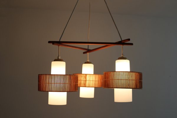 Mid-Century Modern Teak Raffia Pendant Lamp from Temde, 1960s-FJP-2028259