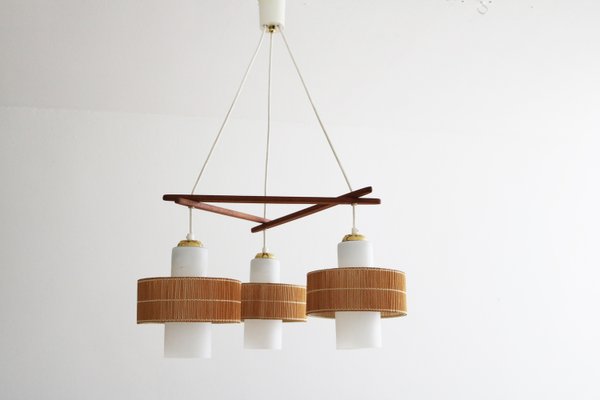 Mid-Century Modern Teak Raffia Pendant Lamp from Temde, 1960s-FJP-2028259