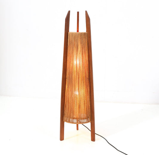 Mid-Century Modern Teak Tripod Floor Lamp with Hemp Strings from Fog & Mørup, 1960s