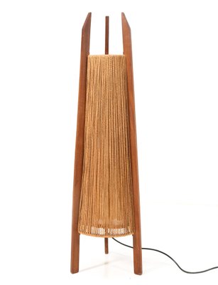 Mid-Century Modern Teak Tripod Floor Lamp with Hemp Strings from Fog & Mørup, 1960s-MY-1372023