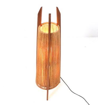 Mid-Century Modern Teak Tripod Floor Lamp with Hemp Strings from Fog & Mørup, 1960s-MY-1372023