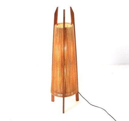 Mid-Century Modern Teak Tripod Floor Lamp with Hemp Strings from Fog & Mørup, 1960s-MY-1372023