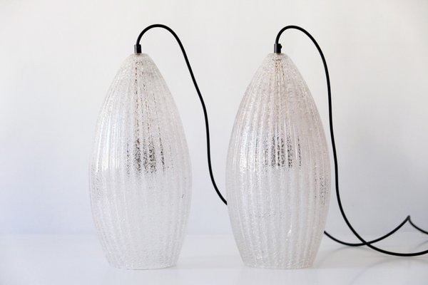 Mid-Century Modern Textured Glass Pendant Ceiling Lamps, 1960s, Set of 2-WPT-605968