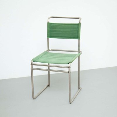 Mid-Century Modern Tubular Steel Chair with Green Fabric-WM-1312742