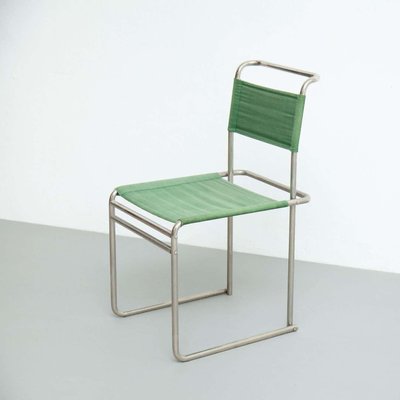 Mid-Century Modern Tubular Steel Chair with Green Fabric-WM-1312742