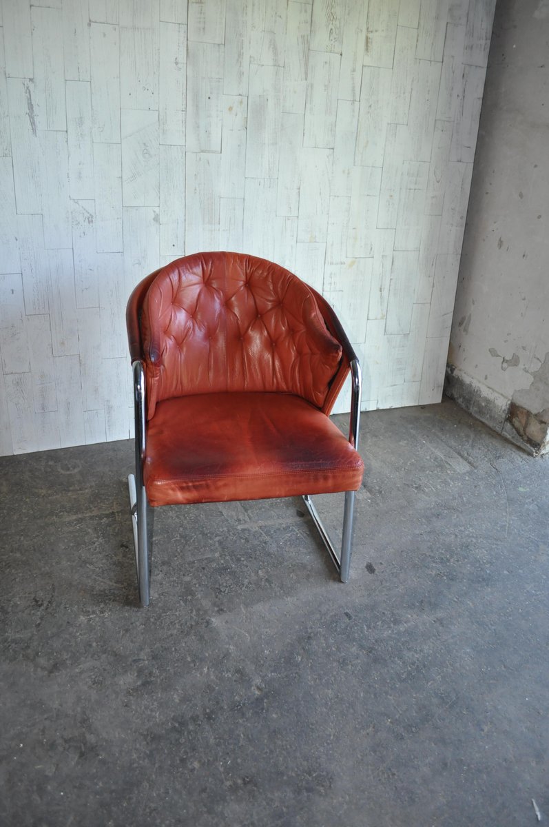 Mid-Century Modern Tufted Leather Armchair, 1970s