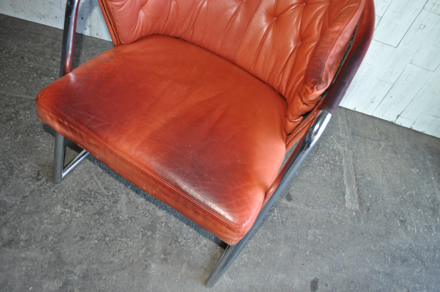 Mid-Century Modern Tufted Leather Armchair, 1970s