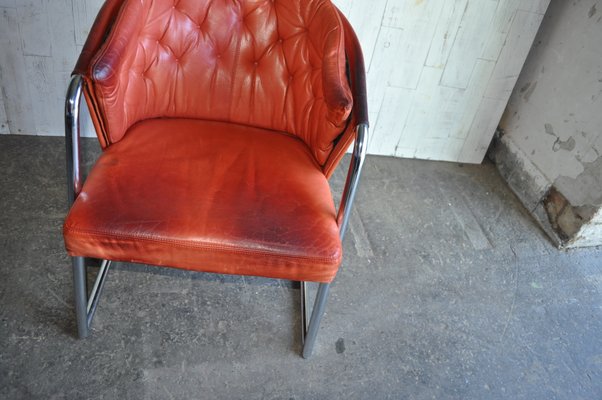 Mid-Century Modern Tufted Leather Armchair, 1970s-OXJ-699500