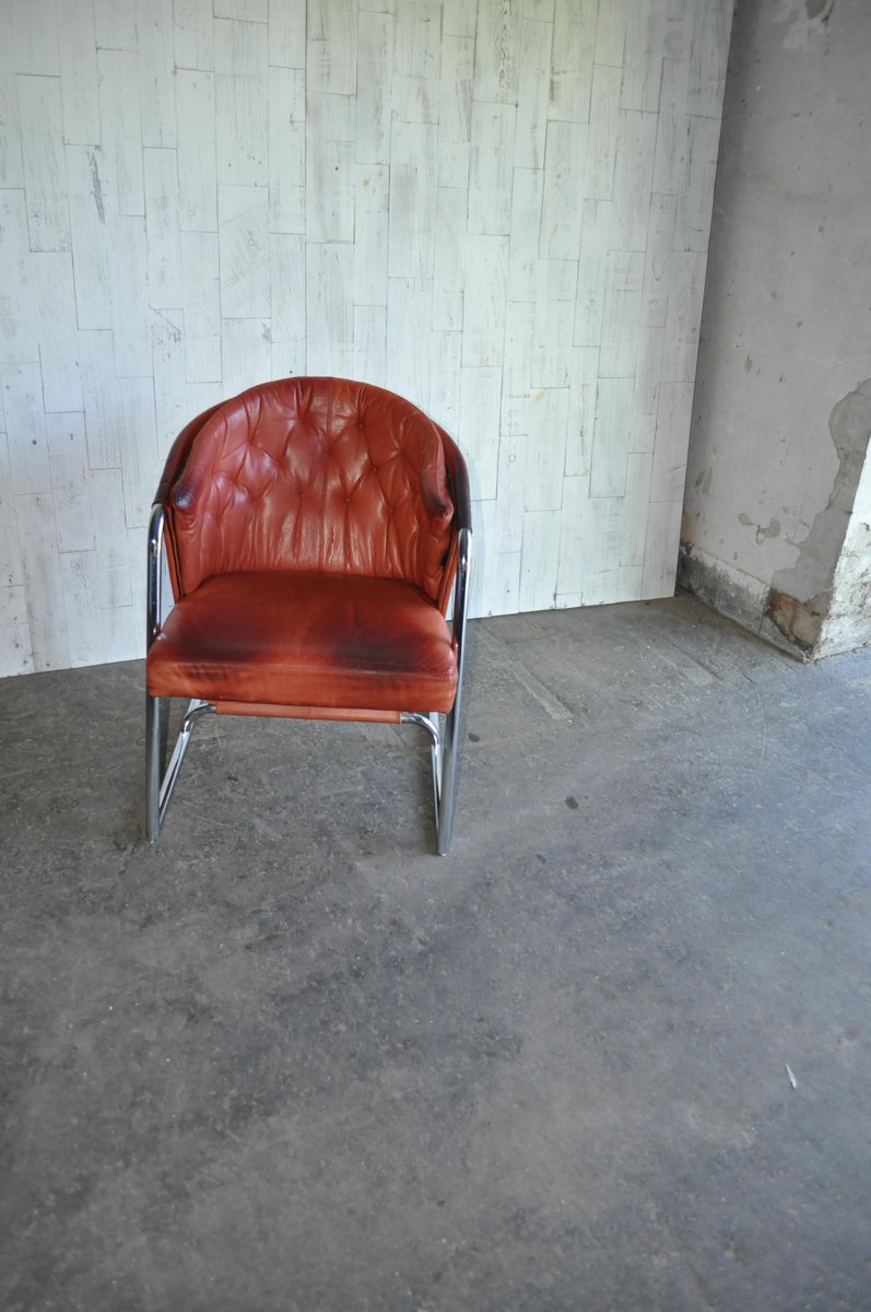 Mid-Century Modern Tufted Leather Armchair, 1970s