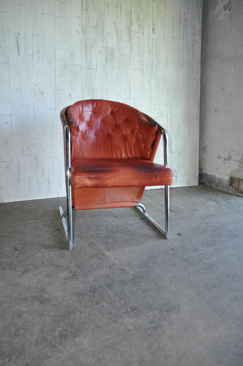 Mid-Century Modern Tufted Leather Armchair, 1970s