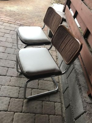 Mid-Century Modern Upholstered Chrome Dining Chairs, 1970s, Set of 4-OXJ-841553