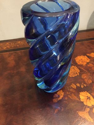 Mid-Century Modern Vase in Blue Murano Glass-HQI-1325542