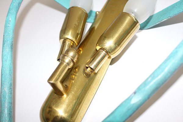 Mid-Century Modern Vintage Brass Teal Italian Sconces 1960s, Set of 2-NB-1189200