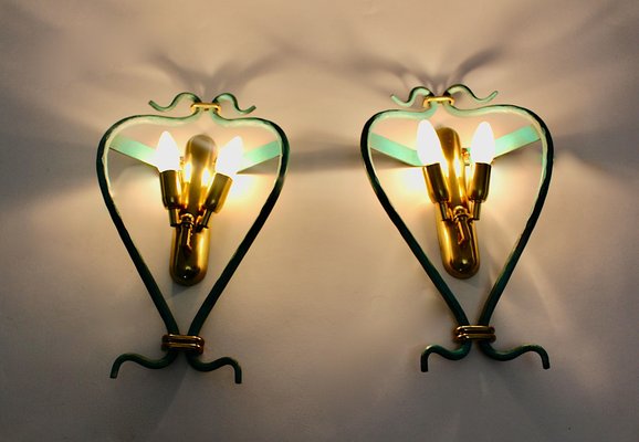 Mid-Century Modern Vintage Brass Teal Italian Sconces 1960s, Set of 2-NB-1189200