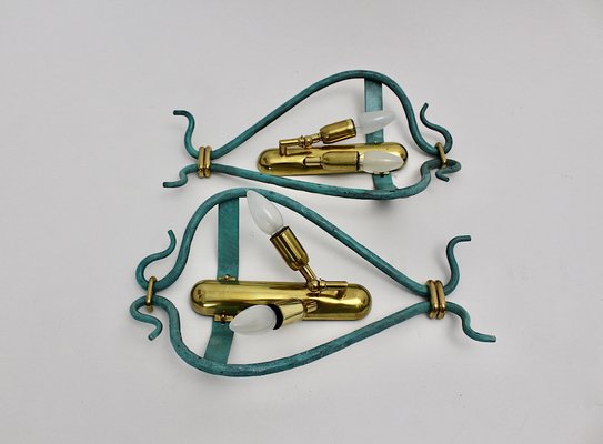 Mid-Century Modern Vintage Brass Teal Italian Sconces 1960s, Set of 2-NB-1189200